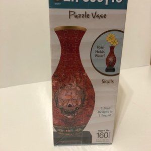 Puzzle vase skull flowers decor
